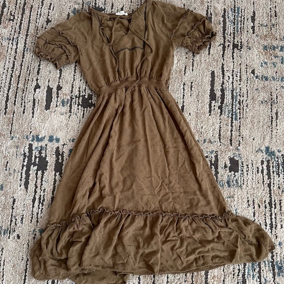 Blu pepper boho style dark olive green knee high dress - Picture 3 of 8